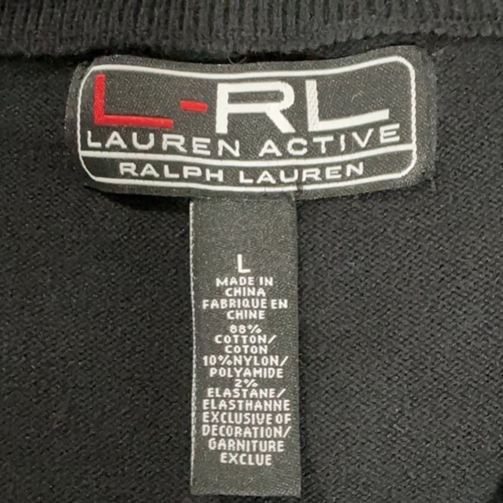 NWT LAUREN ACTIVE RALPH LAUREN Black Knit Golf Top Red Gold Metallic Accents Lg - Picture 11 of 13